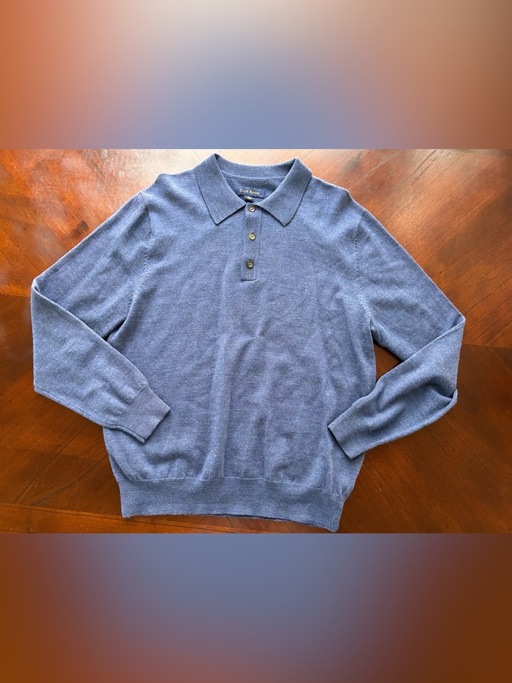 Club Room Men's Blue V-Neck Polo Sweater 100% merino wool size M